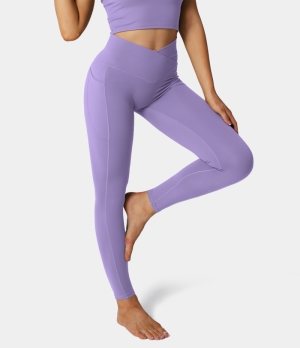 Halara Cloudful® Crossover Pocket Plain Women's Leggings Bougainvillea | 105873-KAG