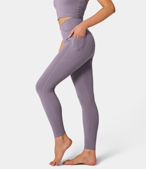 Halara Cloudful® Crossover Pocket Plain Women's Leggings Gray Ridge | 137495-CTO
