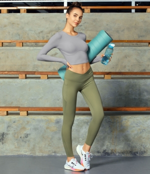 Halara Cloudful® Crossover Pocket Plain Women's Leggings Winter Moss | 153047-NBM