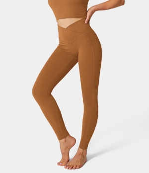 Halara Cloudful® Crossover Pocket Plain Women's Leggings Sudan Brown | 163274-EUR