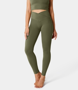 Halara Cloudful® Crossover Pocket Plain Women's Leggings Winter Moss | 368947-CKF