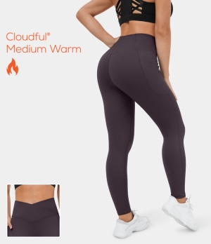 Halara Cloudful® Fleece Lined Crossover Side Pocket Yoga 7/8 Women's Leggings Grape Thistle | 681394-EIO