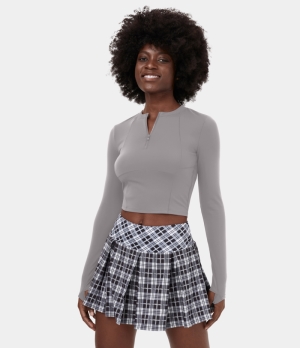 Halara Cloudful® Half Zip Long Sleeve Thumb Hole Cropped Golf Sports Women's Tops Ash | JQRSKNP-84