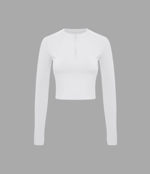 Halara Cloudful® Half Zip Long Sleeve Thumb Hole Cropped Golf Sports Women's Tops White | ZVPQBJX-98