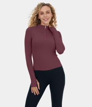 Halara Cloudful® Half Zip Thumb Hole Yoga Sports Women's Tops Andorra | YUAMXQK-14