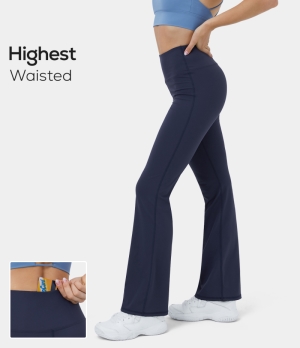 Halara Cloudful® High Waisted Back Waistband Pocket Yoga Flare Women's Leggings Peacoat | 965073-NFD