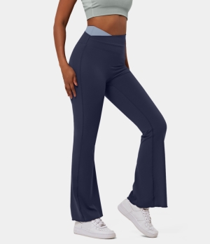 Halara Cloudful® High Waisted Color Block Crossover Flare Yoga Women's Leggings Navy Blazer | 235768-KOQ