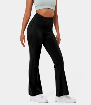 Halara Cloudful® High Waisted Color Block Crossover Flare Yoga Women's Leggings Black | 290563-EZY