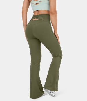 Halara Cloudful® High Waisted Crisscross Cut Out Flare Yoga Women's Leggings Winter Moss | 230614-JBL