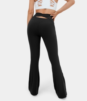 Halara Cloudful® High Waisted Crisscross Cut Out Flare Yoga Women's Leggings Black | 296185-SLD