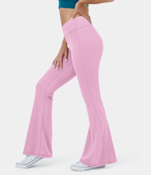 Halara Cloudful® High Waisted Crossover Ribbed Super Flare Yoga Women's Leggings Pink Frosting | 475098-NMG