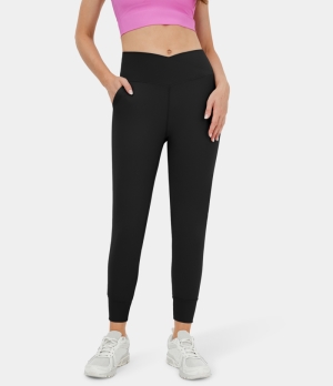 Halara Cloudful® High Waisted Crossover Side Pocket Yoga Women's Jogger Black | 527108-VUJ
