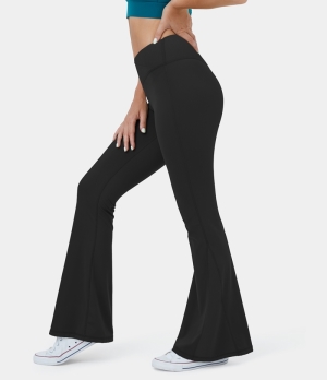 Halara Cloudful® High Waisted Crossover Ribbed Super Flare Yoga Women's Leggings Black | 709143-IAC