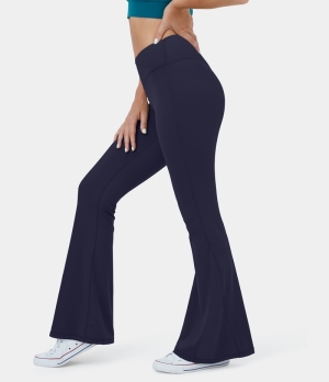 Halara Cloudful® High Waisted Crossover Ribbed Super Flare Yoga Women's Leggings Peacoat | 726534-JML