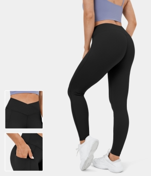 Halara Cloudful® High Waisted Crossover Side Pocket Yoga 7/8 Women's Leggings Black | 865023-GCF
