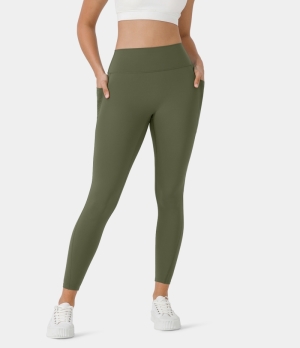 Halara Cloudful® High Waisted Deep Side Pocket Yoga 7/8 Women's Leggings Winter Moss | 096213-ESW