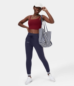 Halara Cloudful® High Waisted Drawstring Side Pocket Color Block Casual Women's Jogger Peacoat | 453107-FMG