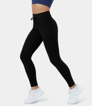 Halara Cloudful® High Waisted Drawstring Yoga 7/8 Women's Leggings Black | 482507-NHL