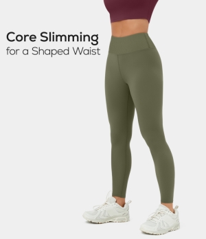 Halara Cloudful® High Waisted Ribbed Yoga 7/8 Women's Leggings Winter Moss | 732489-FXE