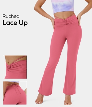 Halara Cloudful® High Waisted Ruched Lace Up Flare Yoga Women's Leggings Desert Rose | 679058-VZA