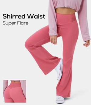 Halara Cloudful® High Waisted Shirred Super Flare Yoga Women's Leggings Desert Rose | 610384-ISQ