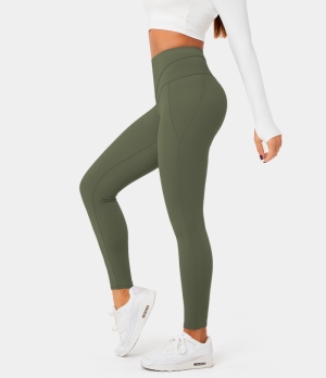 Halara Cloudful® High Waisted V Shaped Waistband Plain Yoga 7/8 Women's Leggings Winter Moss | 267918-ACP
