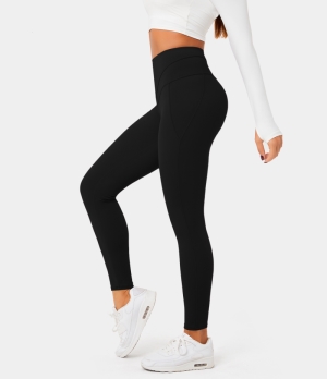 Halara Cloudful® High Waisted V Shaped Waistband Plain Yoga 7/8 Women's Leggings Black | 591470-KBS