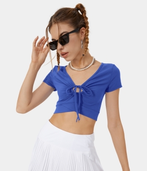 Halara Cloudful® Lace Up Crossover Hem Cropped Dance Sports Women's Tops Klein Blue | RYFOGAI-19