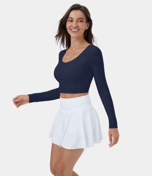 Halara Cloudful® Long Sleeve Adjustable Buckle Cropped Yoga Sports Women's Tops Dark Blue | RYJSUHO-20