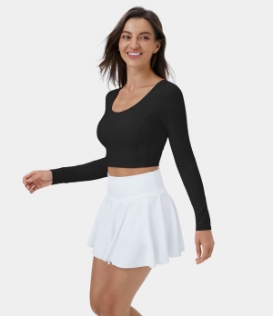 Halara Cloudful® Long Sleeve Adjustable Buckle Cropped Yoga Sports Women's Tops Black | TUBMDYH-37