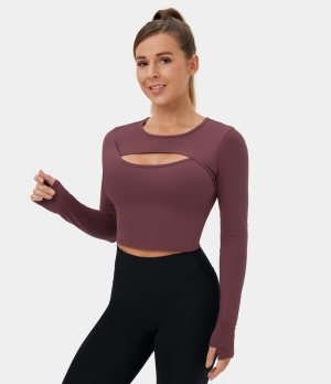 Halara Cloudful® Long Sleeve Thumb Hole Cut Out Cropped Dance Sports Women's Tops Andorra | IPCTGHO-48