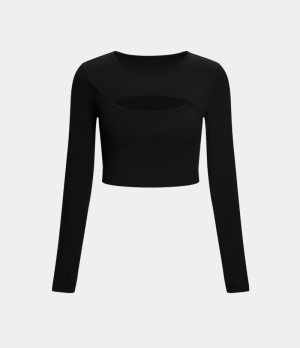 Halara Cloudful® Long Sleeve Thumb Hole Cut Out Cropped Dance Sports Women's Tops Black | RKYWDLE-67