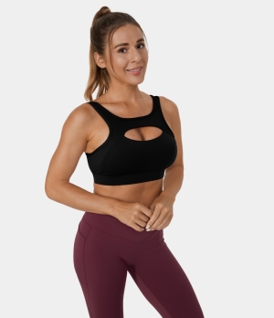 Halara Cloudful® Low Support Round Neck Cut Out Yoga Sports Bra Women's Tops Black | JZBSCRX-38