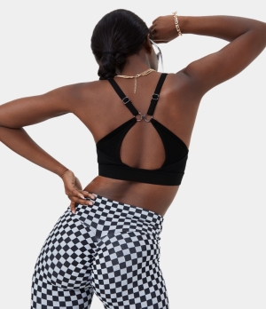 Halara Cloudful® Medium Support Cut Out Adjustable Running Sports Bra Women's Tops Black | BNDZJTR-95