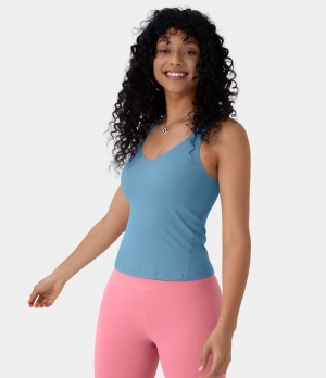 Halara Cloudful® Padded U Neck Plain Tank Women's Tops Blue Heaven | FUOJSWH-06