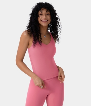 Halara Cloudful® Padded U Neck Plain Tank Women's Tops Desert Rose | HGEMLBS-90