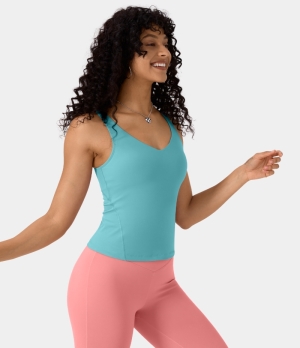 Halara Cloudful® Padded U Neck Plain Tank Women's Tops Tibetan Stone | LKWTUAO-04