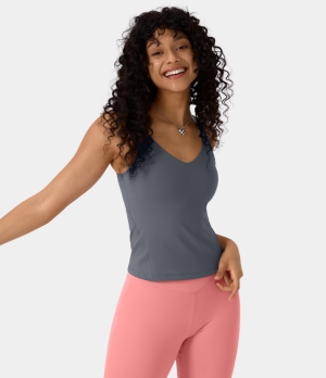 Halara Cloudful® Padded U Neck Plain Tank Women's Tops Grisaille | PLGREVF-37