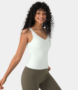 Halara Cloudful® Padded U Neck Plain Tank Women's Tops White | TKYRBJV-45