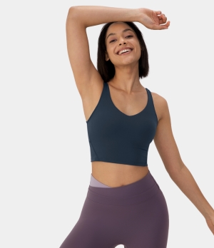 Halara Cloudful® Padded V Neck Cropped Yoga Tank Women's Tops Deep Blue | ARNCXFY-82