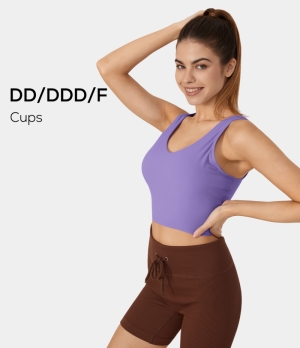 Halara Cloudful® Padded V Neck Cropped Yoga Tank-DD/DDD/F Cups Women's Tops Violet Tulip | BVJATRU-01