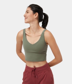 Halara Cloudful® Padded V Neck Cropped Yoga Tank Women's Tops Moss Green | CAJTWLP-07