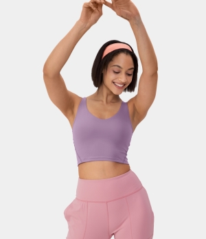 Halara Cloudful® Padded V Neck Cropped Yoga Tank Women's Tops Paisley Purple | CHVNXSY-17