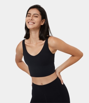 Halara Cloudful® Padded V Neck Cropped Yoga Tank Women's Tops Black | ICXTMGA-86