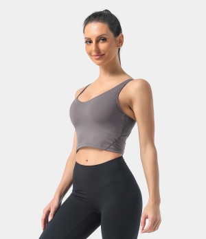 Halara Cloudful® Padded V Neck Cropped Yoga Tank Women's Tops Cool Grey | IDUCNPM-68