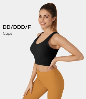 Halara Cloudful® Padded V Neck Cropped Yoga Tank-DD/DDD/F Cups Women's Tops Black | UAJSNMO-52