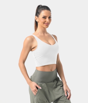 Halara Cloudful® Padded V Neck Cropped Yoga Tank Women's Tops White | ZXNQKME-53