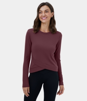 Halara Cloudful® Round Neck Crossover Hem Yoga Sports Women's Tops Andorra | IWOAVCQ-59