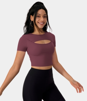 Halara Cloudful® Round Neck Cut Out Cropped Barre Ballet Dance Sports Women's Tops Andorra | LTRSIPU-73