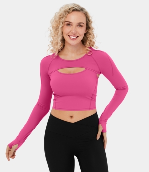 Halara Cloudful® Round Neck Thumb Hole 2-Piece Yoga Sports Women's Tops Fuchsia Purple | WXOFDAL-27